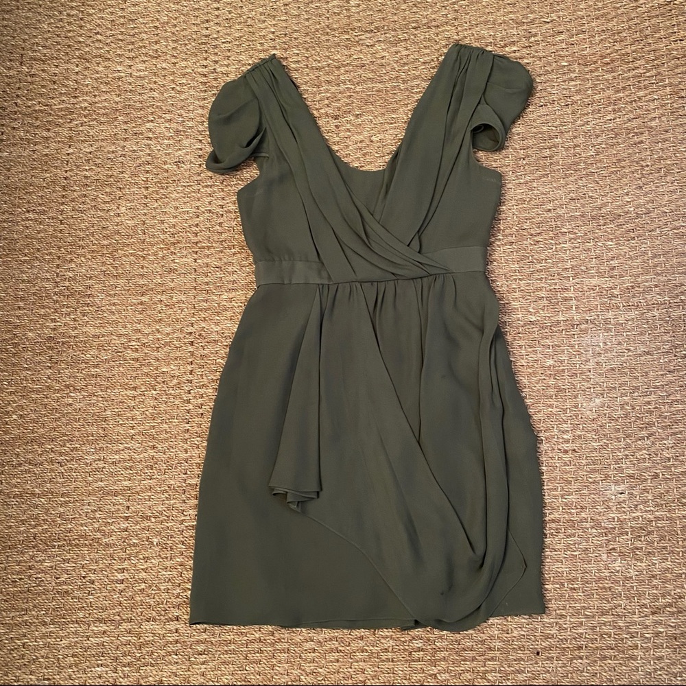 Tibi olive green silk chiffon Grecian dress size 6